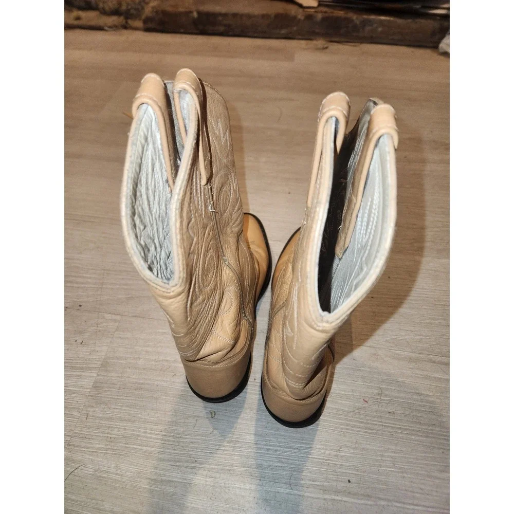 Vintage Lama Tan Leather Western Cowboy Boots Pointed Toe DCL6113  7.5 southwest